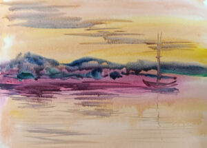 "Fethiye at Sunset" - original watercolor painting by Oksana Kaida Fethiye at Sunset watercolor painting by Oksana Kaida