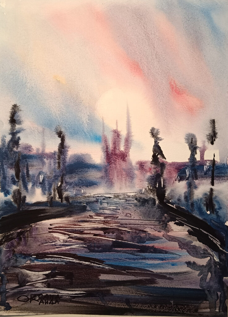 Karlov Bridge After the Rain, Prague watercolor painting by Oksana Kaida