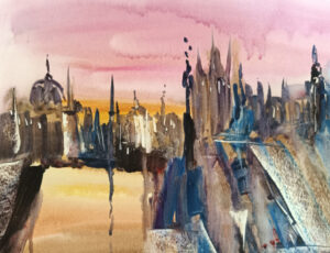 "Prague at Sunset" - original watercolor painting by Oksana Kaida Prague at Sunset watercolor painting by Oksana Kaida